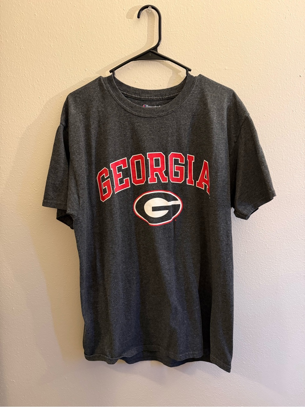 Champion Dark Gray Georgia Short Sleeve Tee with Red & White Logo
